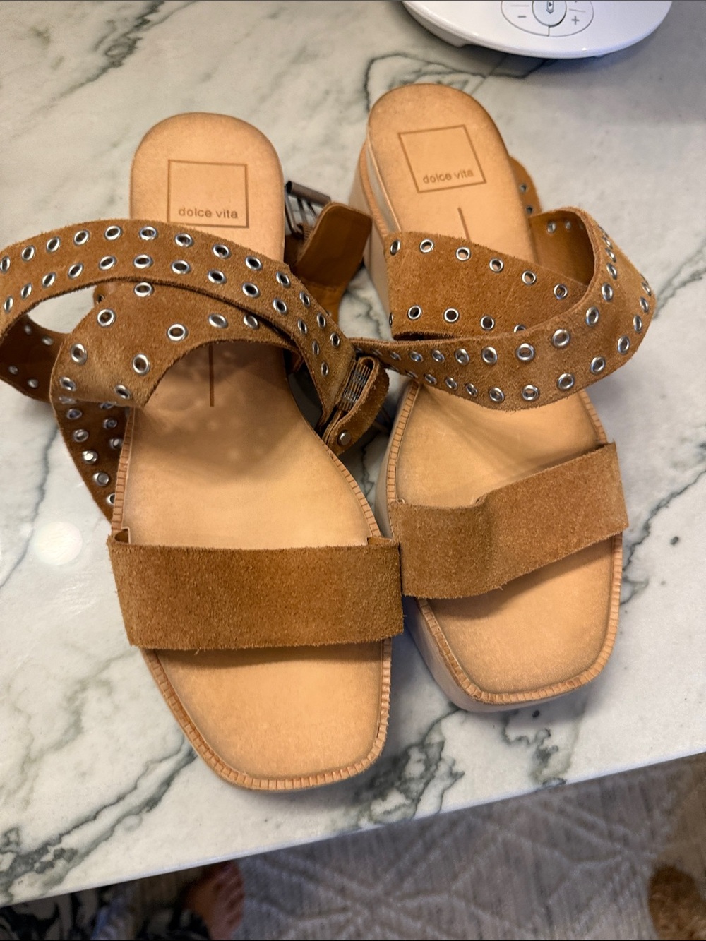 Dolce Vita Brown Suede Studded Slide Sandals